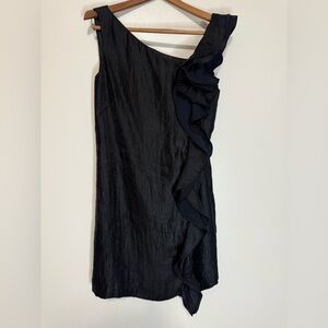 London Times Elegant Black Ruffle Dress with a slight sheen in size 12P